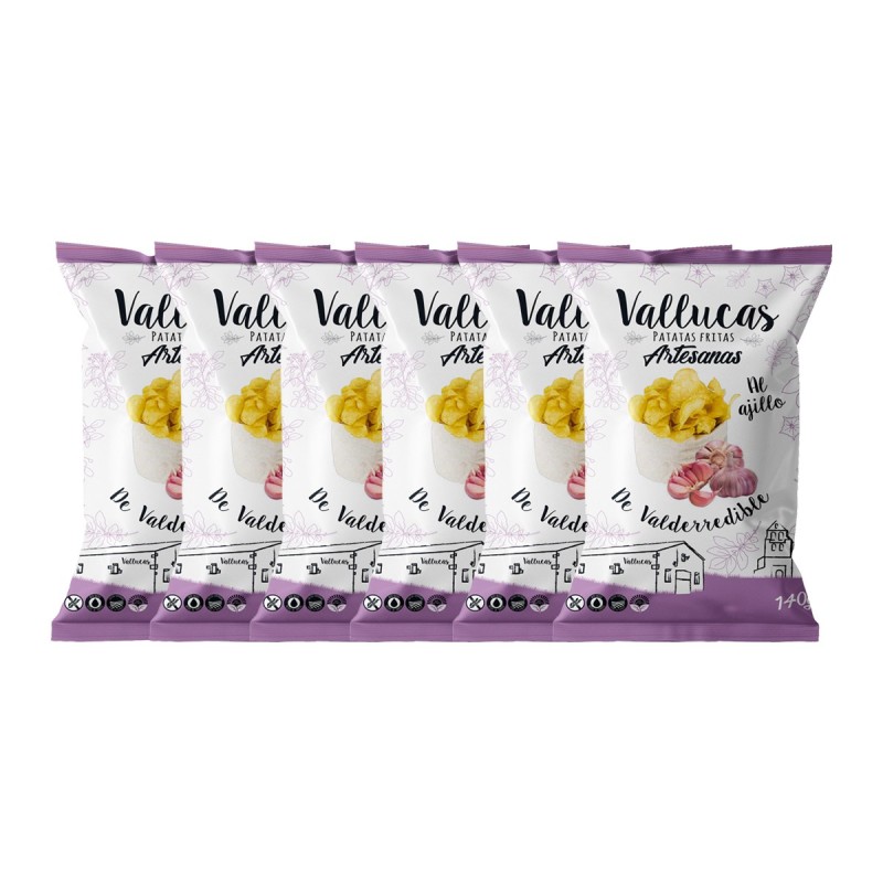 Vallucas - patatas fritas al ajillo, pack de bolsas de 140g Vallucas - patatas fritas al ajillo, pack de bolsas de 140g