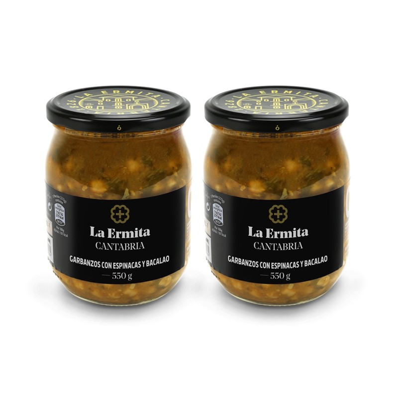 La Ermita - Garbanzos con espinacas y bacalao, pack de 2 tarros de 550g La Ermita - Garbanzos con espinacas y bacalao, pack de 2 tarros de 550g