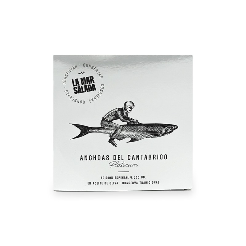 La Mar Salada - Anchoas del Cantábrico en Aceite de Oliva, Serie Platinum, lata de 110g La Mar Salada - Anchoas del Cantábrico en Aceite de Oliva, Serie Platinum, lata de 110g