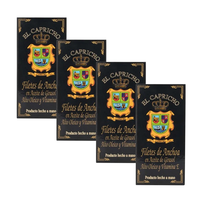 El Capricho - Anchoas del Cantábrico en aceite de girasol, pack de 4 octavillos de 50g El Capricho - Anchoas del Cantábrico en aceite de girasol, pack de 4 octavillos de 50g