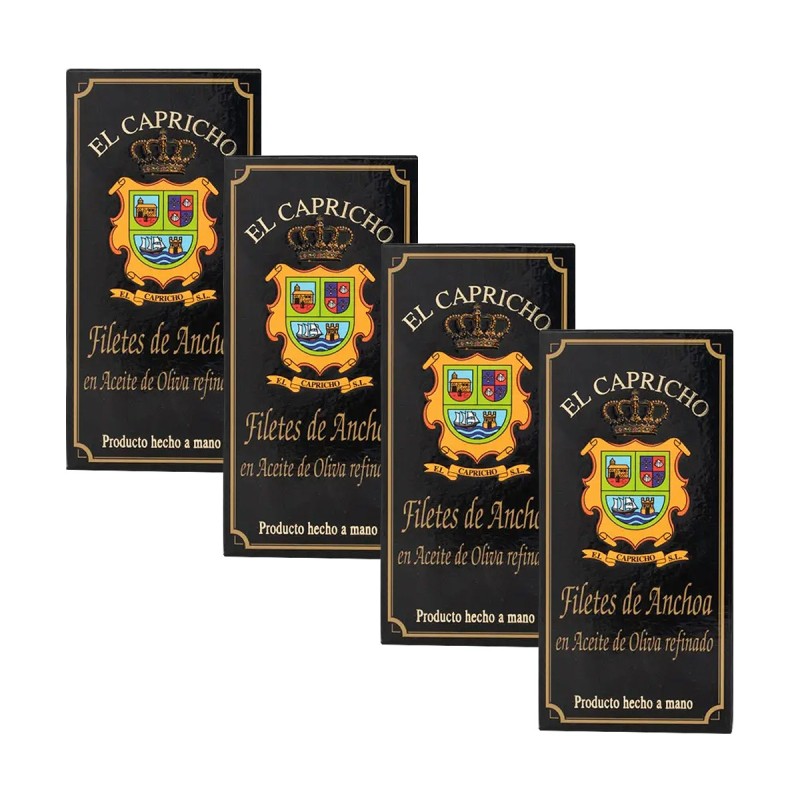 El Capricho - Anchoas del Cantábrico en aceite de oliva, pack de 4 octavillos de 50g El Capricho - Anchoas del Cantábrico en aceite de oliva, pack de 4 octavillos de 50g