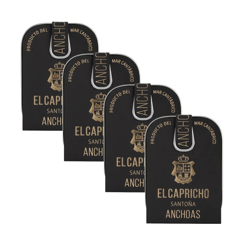 El Capricho - Anchoas del Cantábrico en aceite de girasol (talla L), pack de 4 latas de 95g El Capricho - Anchoas del Cantábrico en aceite de girasol (talla L), pack de 4 latas de 95g