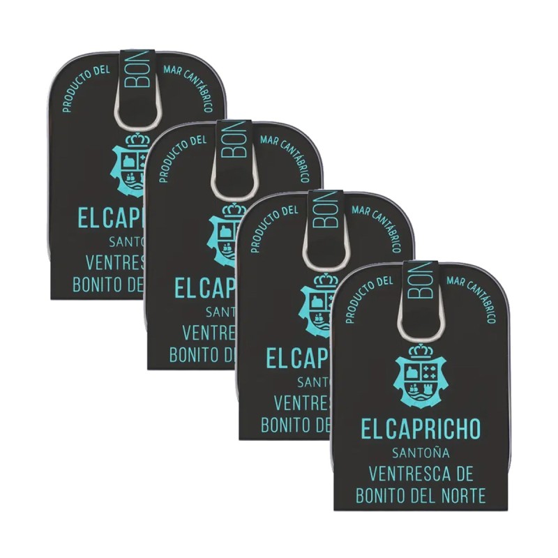 El Capricho - Ventresca de bonito del norte en aceite de girasol, pack de 4 latas de 110g El Capricho - Ventresca de bonito del norte en aceite de girasol, pack de 4 latas de 110g
