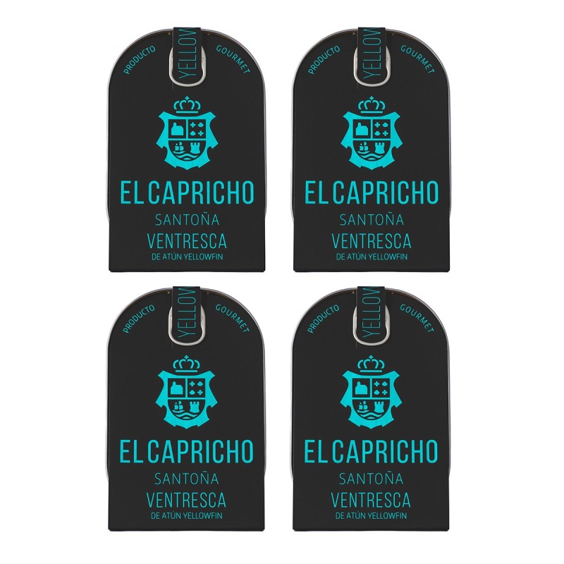 El Capricho - Ventresca de atún Yellowfin en AOVE, pack de 4 latas de 115g El Capricho - Ventresca de atún Yellowfin en AOVE, pack de 4 latas de 115g