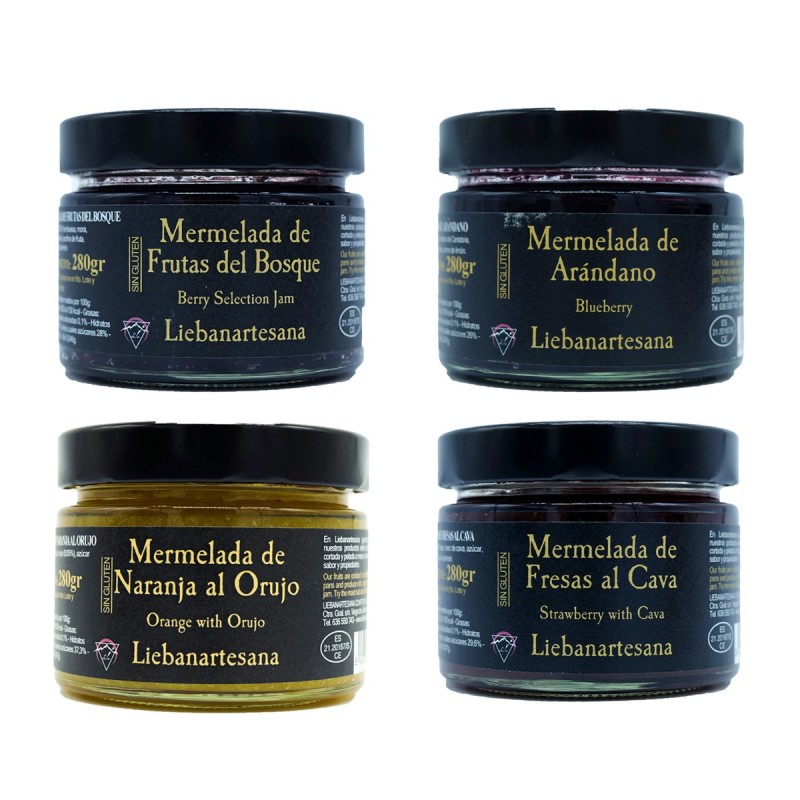 Liebanartesana - Pack de mermeladas artesanales variadas, 4 tarros de 280g