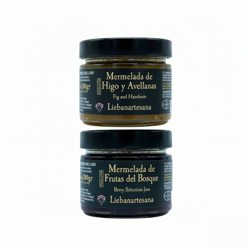 Liebanartesana - Mermelada de higo y avellanas + mermelada de frutas del bosque, pack de 2 tarros de 280g
