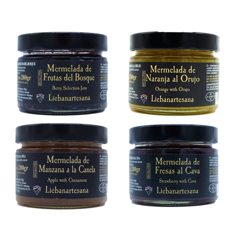 Liebanartesana - Pack de mermeladas artesanales variadas, 4 tarros de 280g