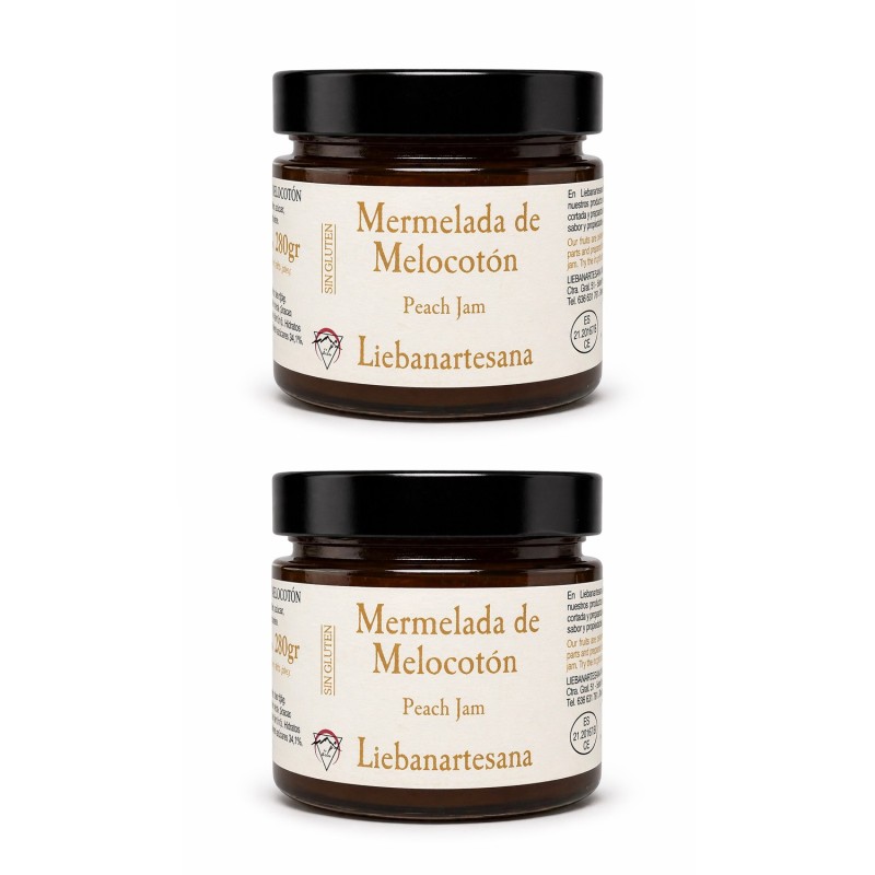 Liebanartesana - Mermelada de melocotón, pack de 2 tarros de 280g