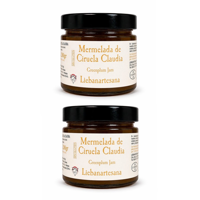 Liebanartesana - Mermelada de ciruela claudia, pack de 2 tarros de 280g