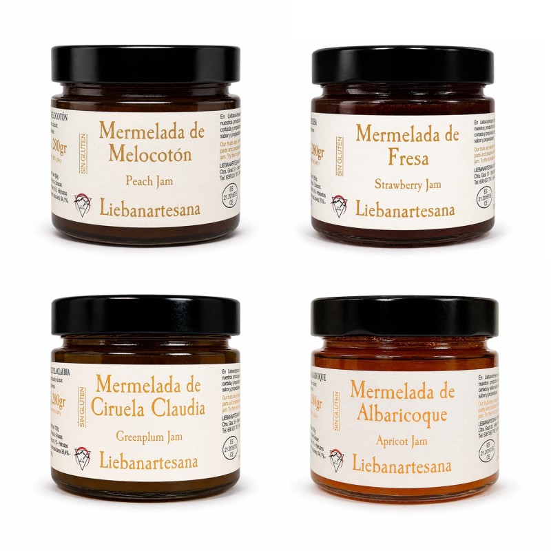 Liebanartesana - Pack de mermeladas artesanales variadas, 4 tarros de 280g