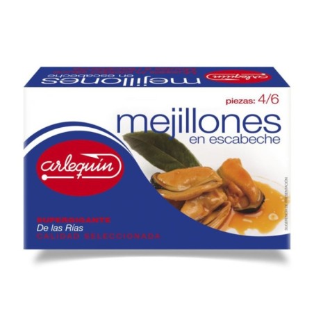 Arlequín - Mejillones en escabeche, tamaño gigante, pack de 4 latas de 120g